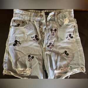 Disney Light Blue Denim Shorts with Mickey Mouse embroidery